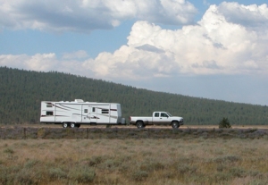 truck towing travel trailer
